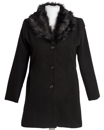 Елегантно черно палто с пухена яка от кашмир