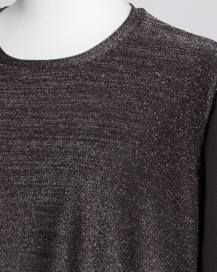 Елегантна сива разкроена туника с ламе ефект и кожени акценти