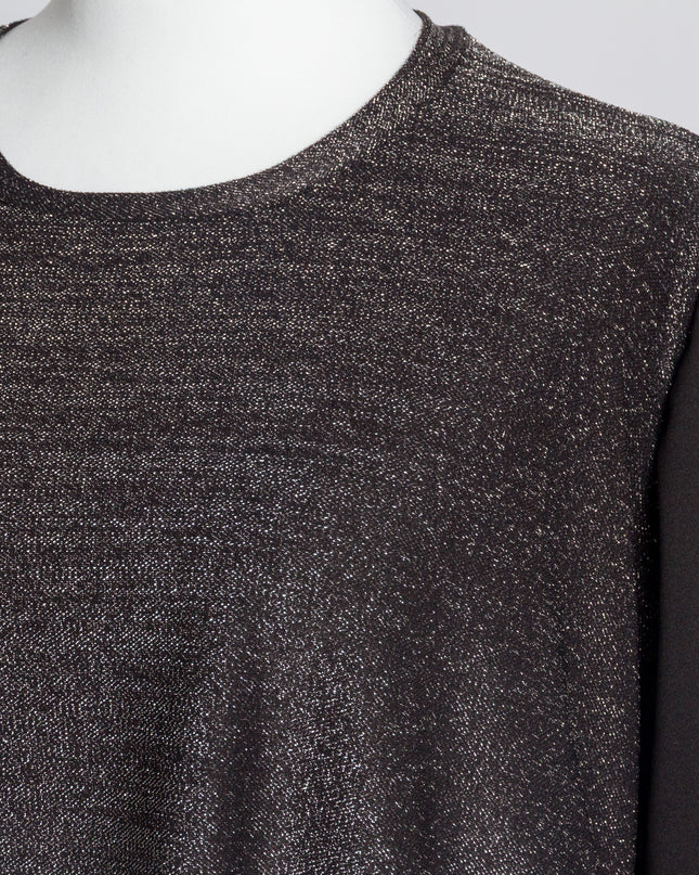 Елегантна сива разкроена туника с ламе ефект и кожени акценти