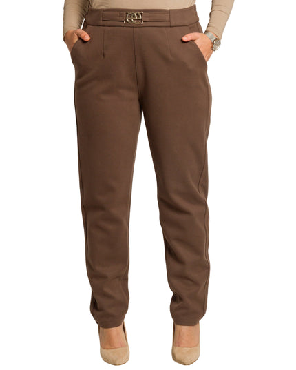 Дамски кафяв панталон с висока талия и елегантен колан