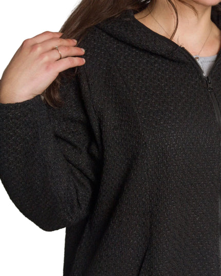 Разкроен дамски жакет с цип и джобове в черен цвят