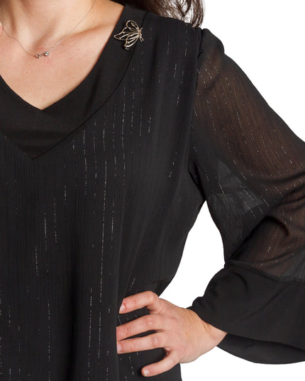 Черна асиметрична туника с тюл и брокатен ефект