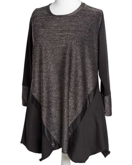 Елегантна сива разкроена туника с ламе ефект и кожени акценти