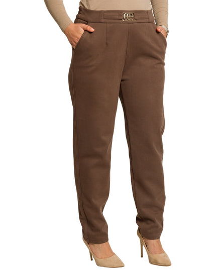 Дамски кафяв панталон с висока талия и елегантен колан