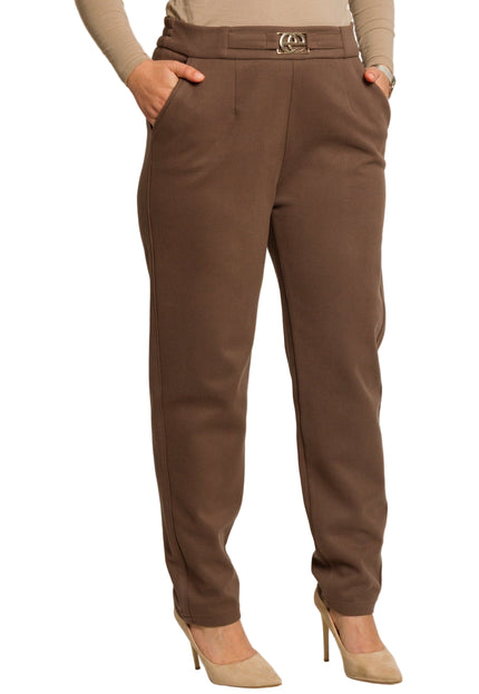 Дамски кафяв панталон с висока талия и елегантен колан