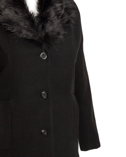 Елегантно черно палто с пухена яка от кашмир