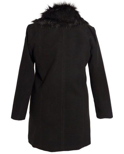 Елегантно черно палто с пухена яка от кашмир