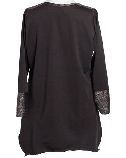 Елегантна сива разкроена туника с ламе ефект и кожени акценти