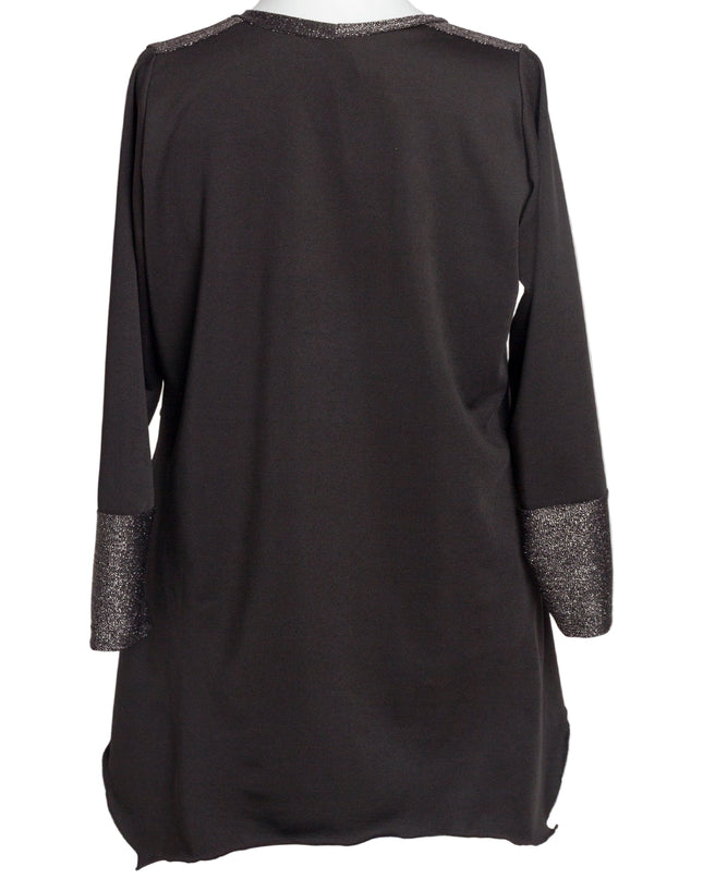 Елегантна сива разкроена туника с ламе ефект и кожени акценти