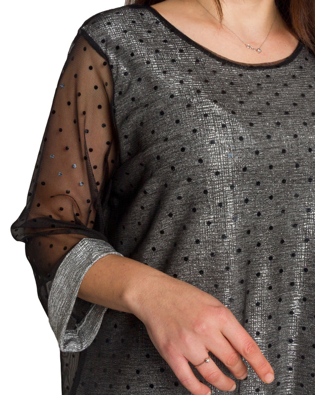 Oфициална разкроена туника със сребрист блясък и 3/4 ръкави