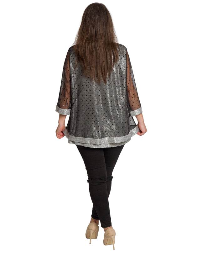 Oфициална разкроена туника със сребрист блясък и 3/4 ръкави