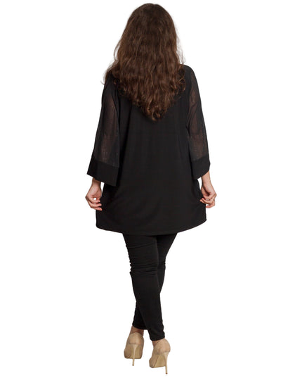 Черна асиметрична туника с тюл и брокатен ефект