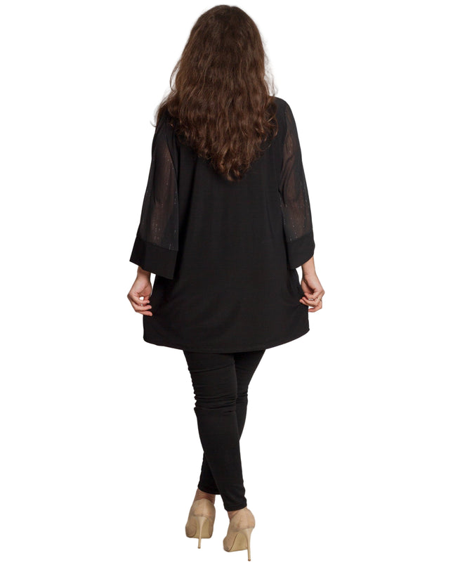 Черна асиметрична туника с тюл и брокатен ефект