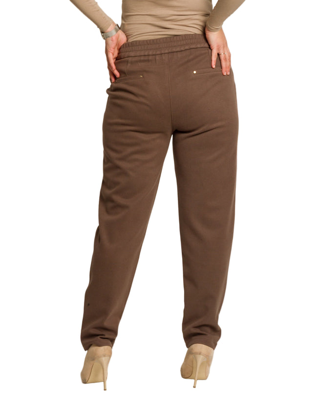 Дамски кафяв панталон с висока талия и елегантен колан