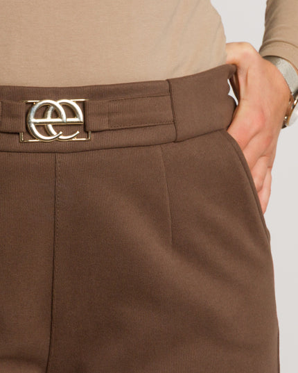 Дамски кафяв панталон с висока талия и елегантен колан