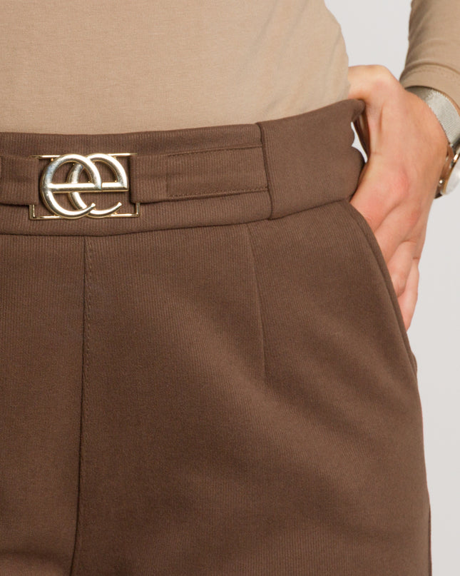 Дамски кафяв панталон с висока талия и елегантен колан