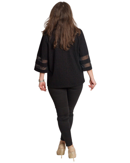 Елегантно черно сако с цип и прозрачни ленти по ръкавите