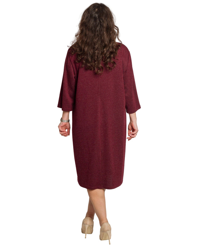 Дамска елегантна рокля в цвят бордо с декоративни камъни