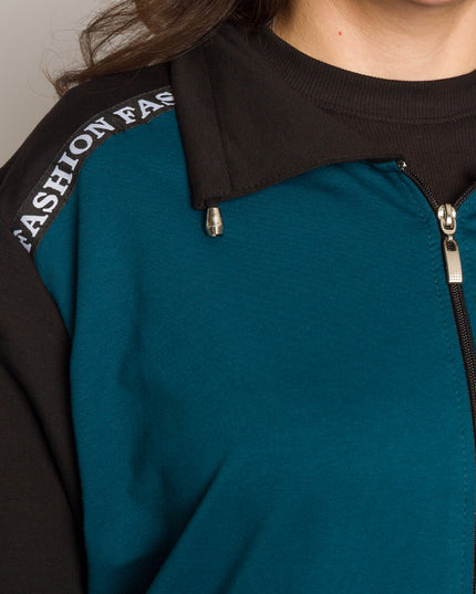 Спортен екип в черно и петрол с цип и джобове