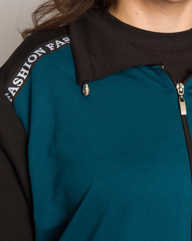 Спортен екип в черно и петрол с цип и джобове