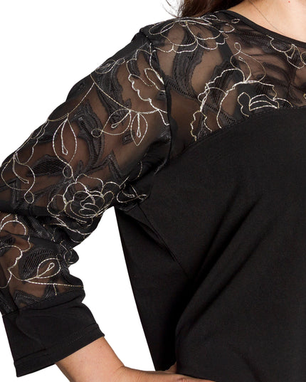 Черна официална туника с ефектна флорална бродерия