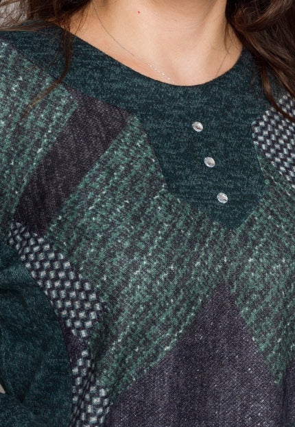 Зелена туника с геометричен принт и декоративни копчета