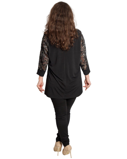 Черна официална туника с ефектна флорална бродерия