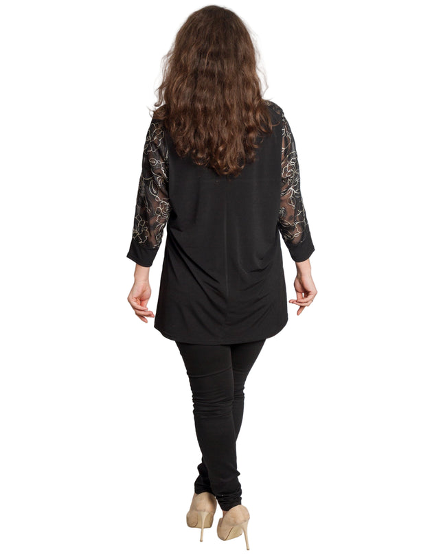 Черна официална туника с ефектна флорална бродерия