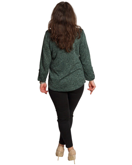 Тъмнозелена туника с копчета и джоб отпред в големи размери