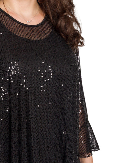 Елегантна черна тюлена туника с пайети и потник