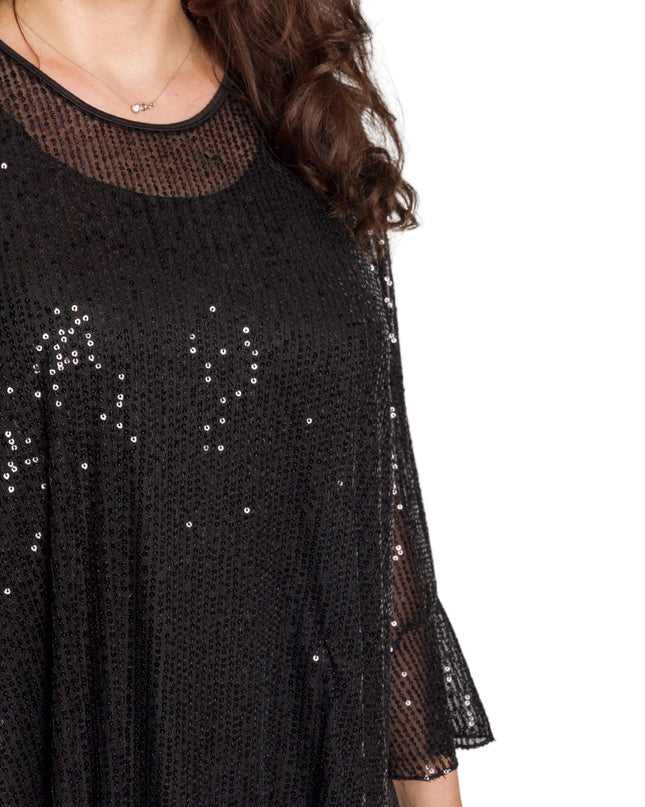Елегантна черна тюлена туника с пайети и потник