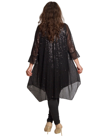 Елегантна черна тюлена туника с пайети и потник