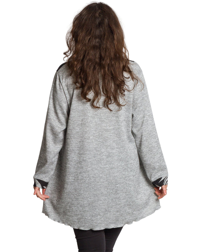 Сива разкроена туника с флорални мотиви в големи размери