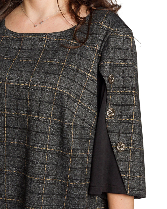 Официална тъмносива рокля с каре и декоративни копчета