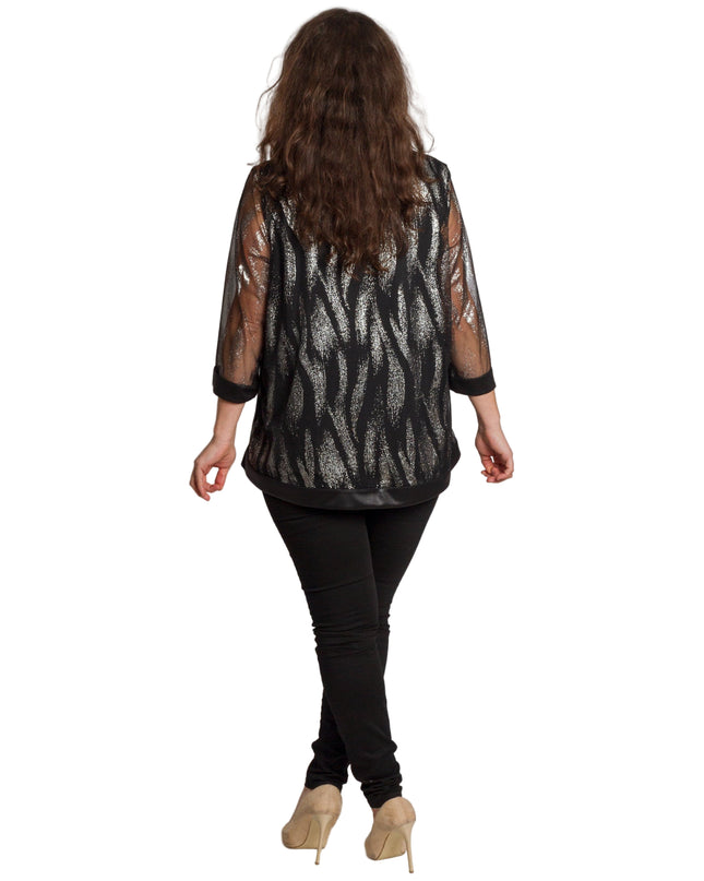 Черна разкроена туника с брокат и тюл ръкави