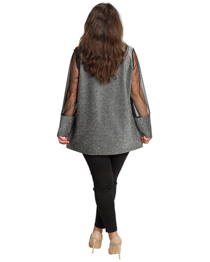 Елегантна сребриста туника с блестящ ефект в големи размери