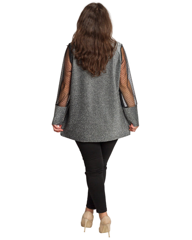 Елегантна сребриста туника с блестящ ефект в големи размери