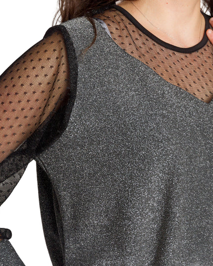 Елегантна сребриста туника с блестящ ефект в големи размери