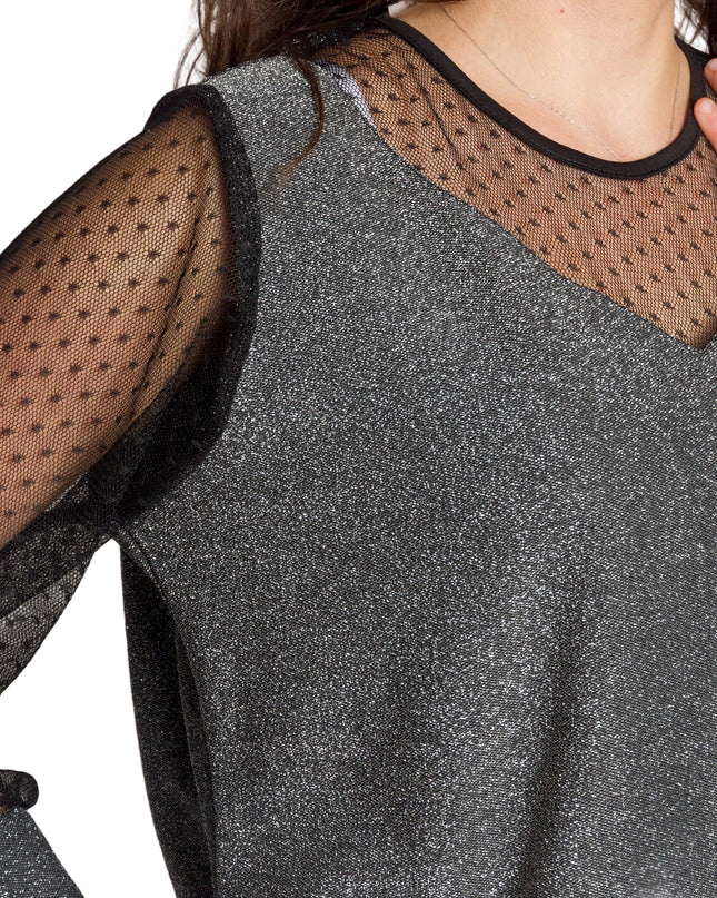 Елегантна сребриста туника с блестящ ефект в големи размери