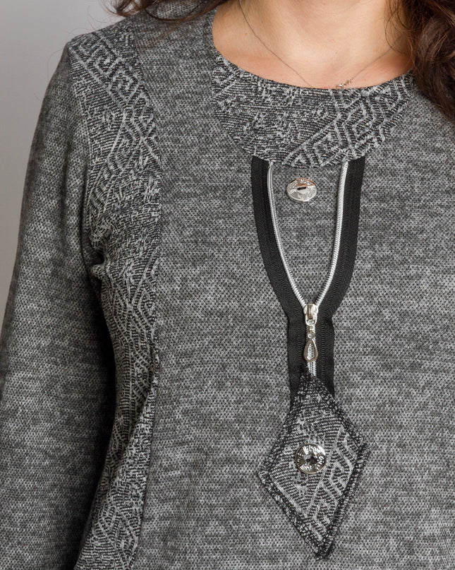 Сива туника с декоративен цип и прав силует