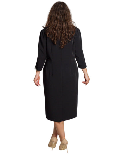 Официална права тъмносиня рокля с V-деколте