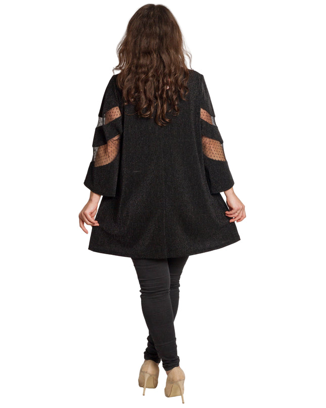 Луксозна черна туника с тюл и три четвърт ръкави