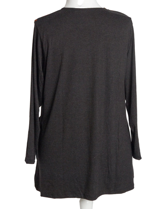 Тъмносива макси туника с геометричен мотив и джобчета