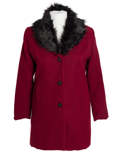 Елегантно палто в цвят бордо с пухена яка от кашмир