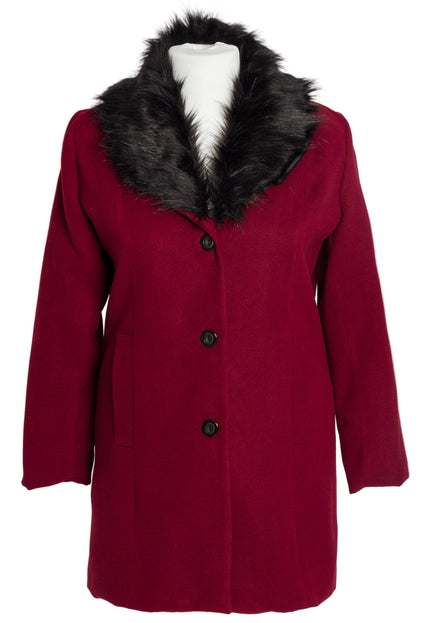 Елегантно палто в цвят бордо с пухена яка от кашмир