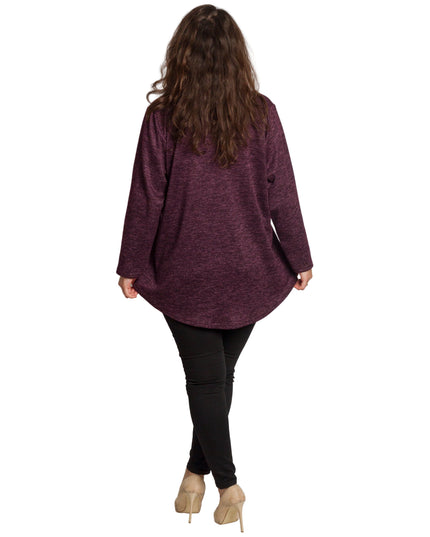 Стилна туника с яка в цвят бордо и големи размери