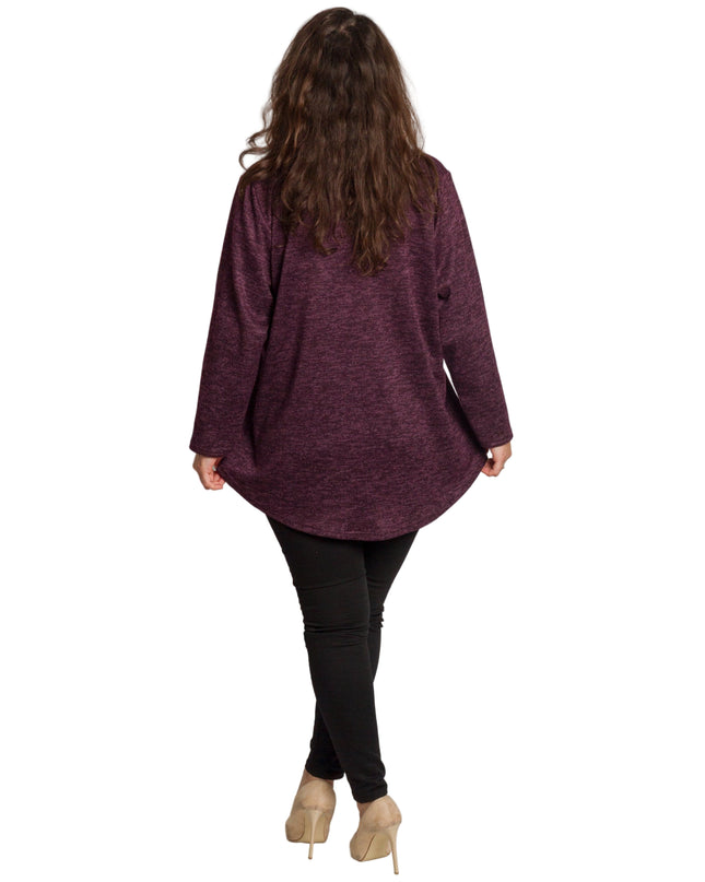 Стилна туника с яка в цвят бордо и големи размери