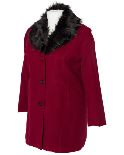 Елегантно палто в цвят бордо с пухена яка от кашмир