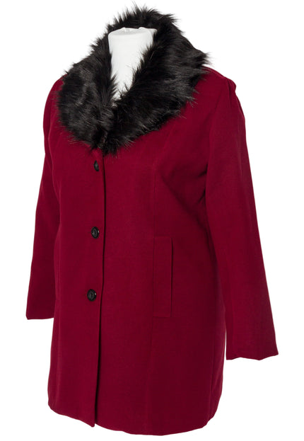 Елегантно палто в цвят бордо с пухена яка от кашмир