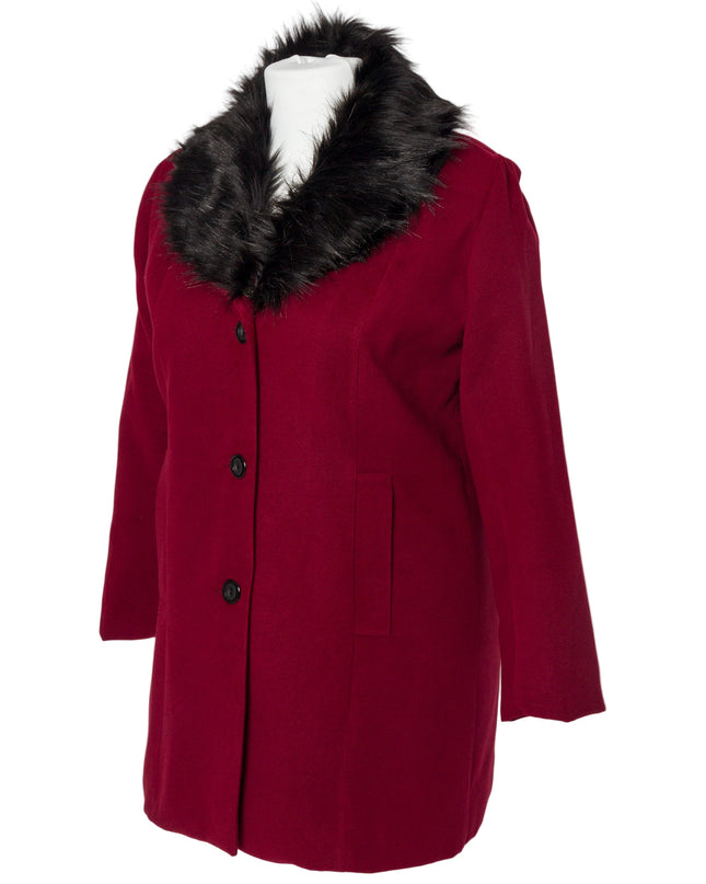 Елегантно палто в цвят бордо с пухена яка от кашмир